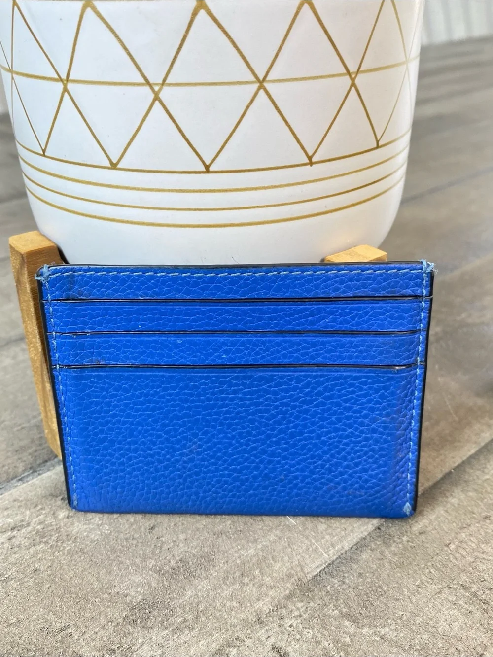 COACH Leatherware Flat Card Case Pebble Leather Blue Wallet Slim Minimalist